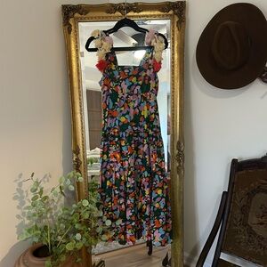 J. Crew Multicolor Floral Midi Dress with Ruffled Straps